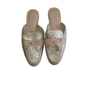 COACH Womens Mules Slipons Flip Flops‎ Shoes Sandals Metallic Gold Silver Bow